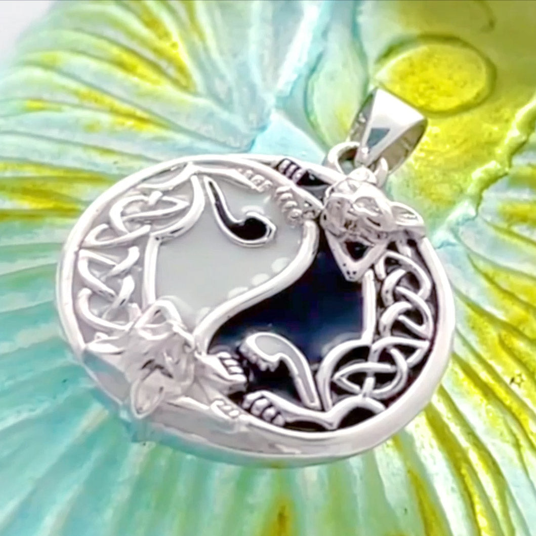 Celtic Yin Yang Cat Sterling Silver Pendant TPD5981