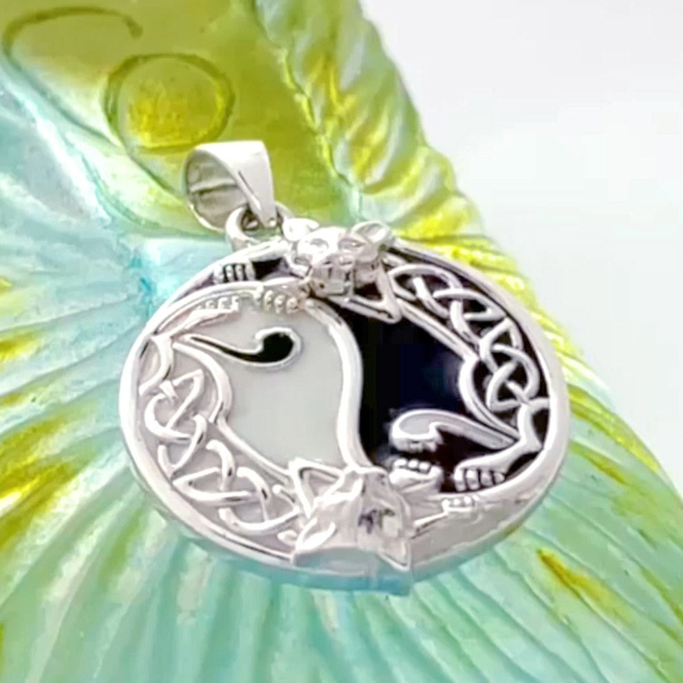 Celtic Yin Yang Cat Sterling Silver Pendant TPD5981
