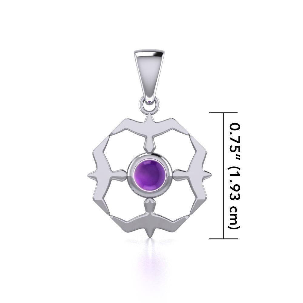 Flying Birds Around Gem Silver Pendent TPD600