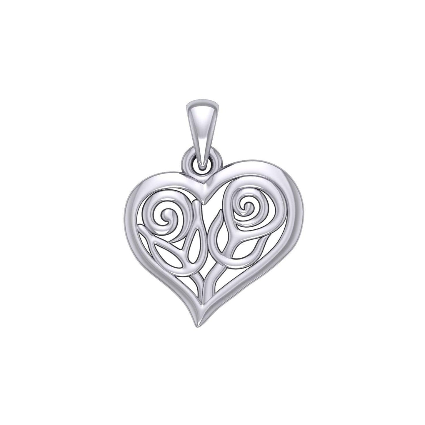 Double Roses in Heart Silver Pendant TPD6047 - peterstone.dropshipping