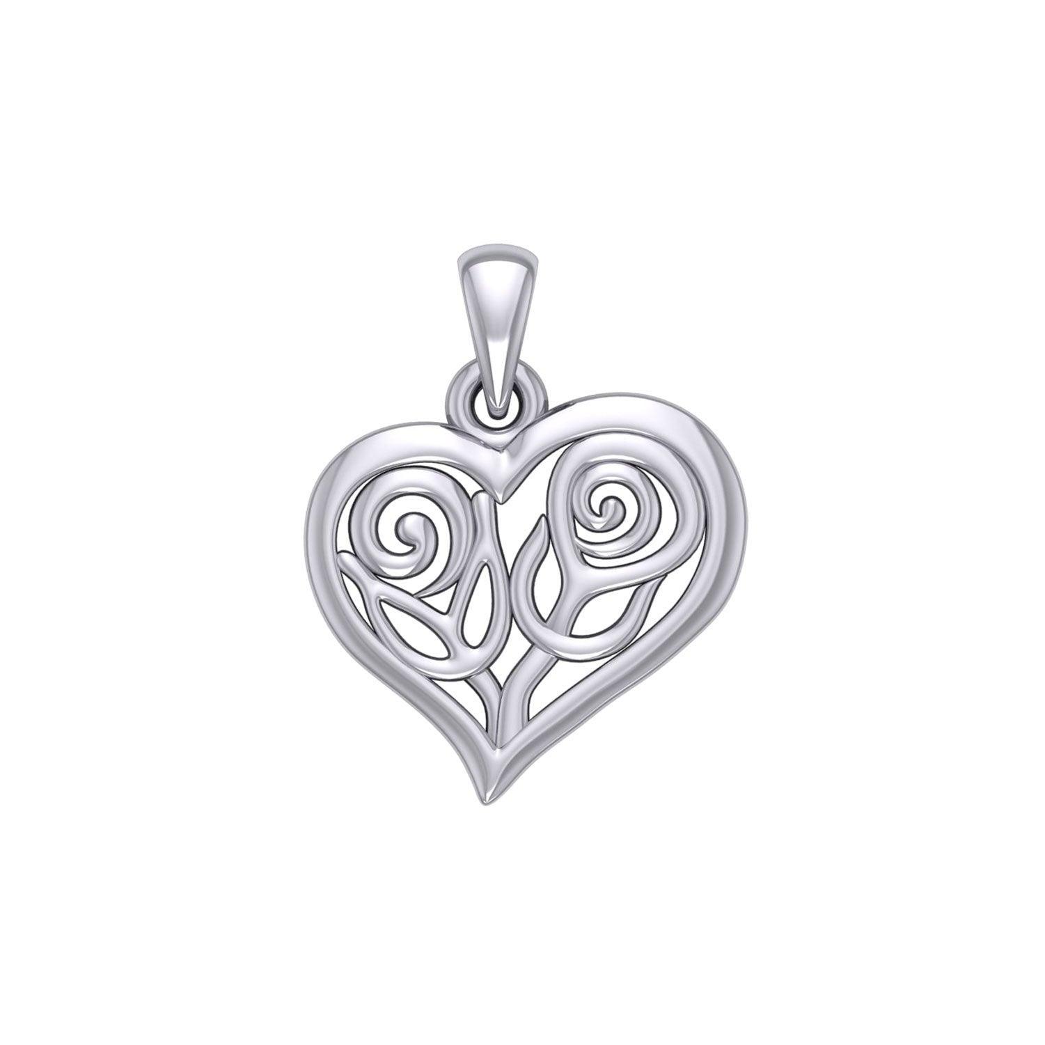 Double Roses in Heart Silver Pendant TPD6047 - peterstone.dropshipping
