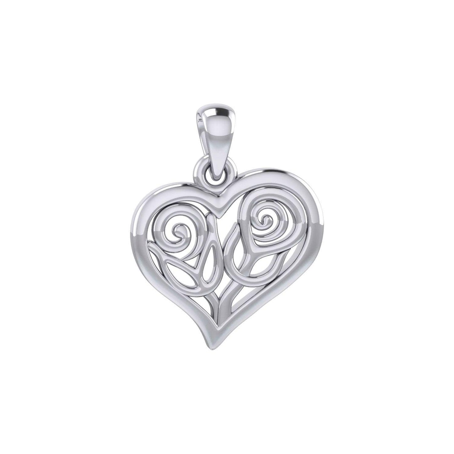 Double Roses in Heart Silver Pendant TPD6047 - peterstone.dropshipping