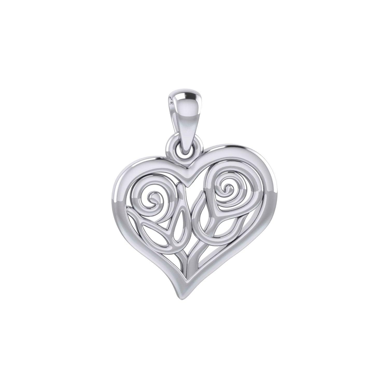 Double Roses in Heart Silver Pendant TPD6047 - peterstone.dropshipping