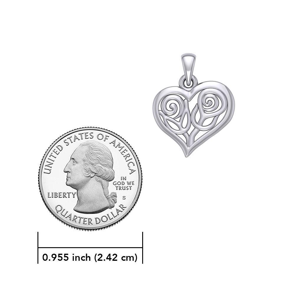 Double Roses in Heart Silver Pendant TPD6047 - peterstone.dropshipping