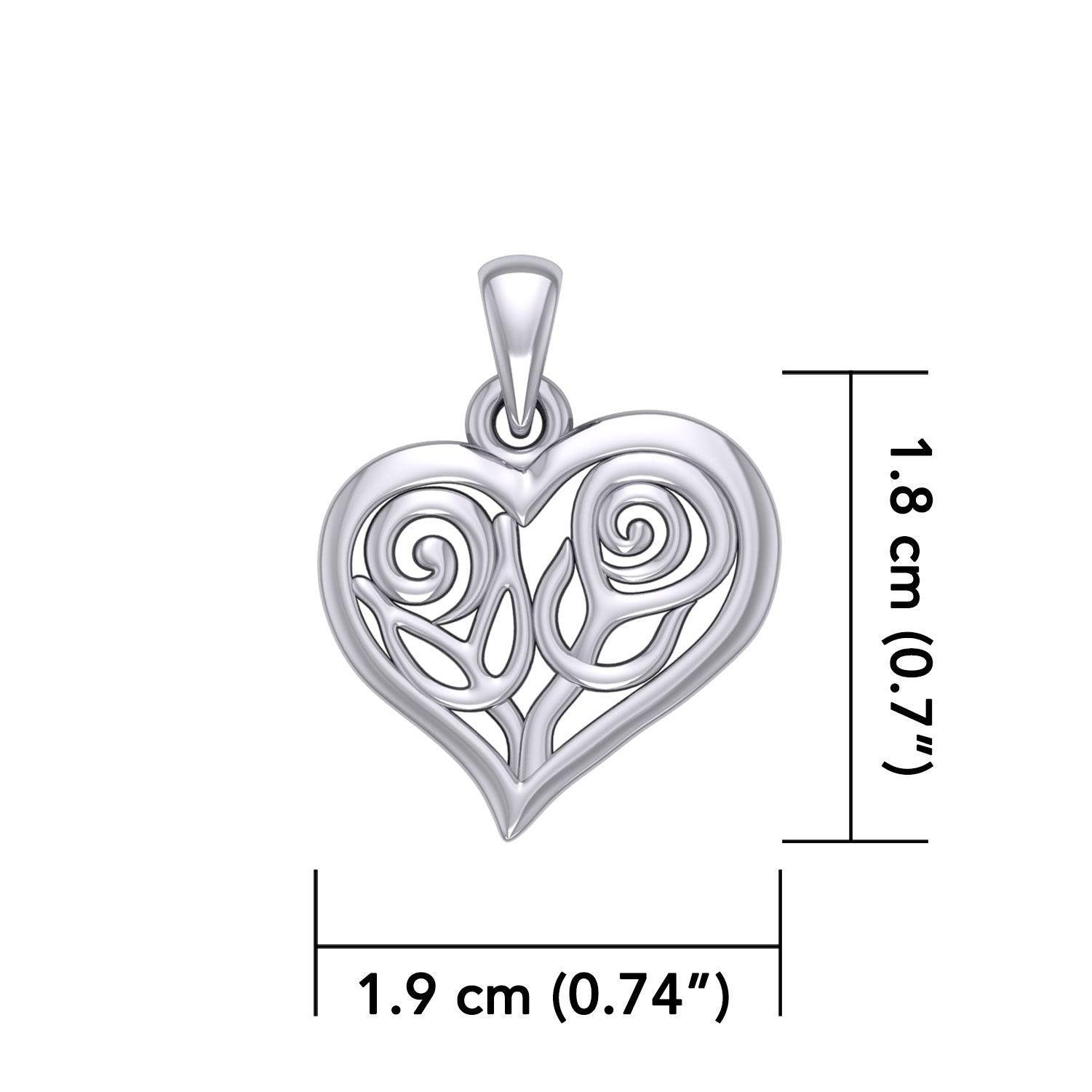 Double Roses in Heart Silver Pendant TPD6047 - peterstone.dropshipping
