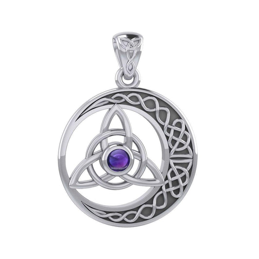 The Celtic Knot Moon and Triquetra Silver Pendant with Stone TPD6052 - peterstone.dropshipping