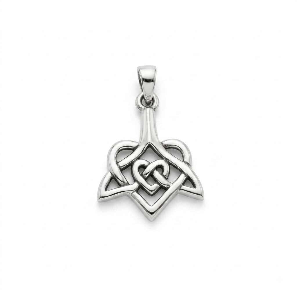 Celtic Whale Tail And Double Heart Silver Pendant TPD6055