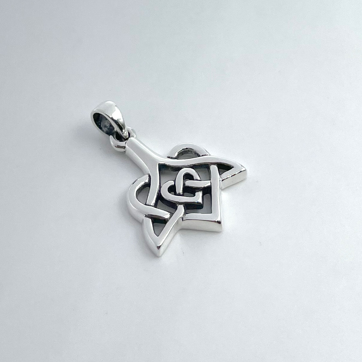Celtic Whale Tail And Double Heart Silver Pendant TPD6055