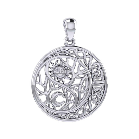 The Yin Yang Tree of Life on Celtic Crescent Moon Silver Pendant TPD6060