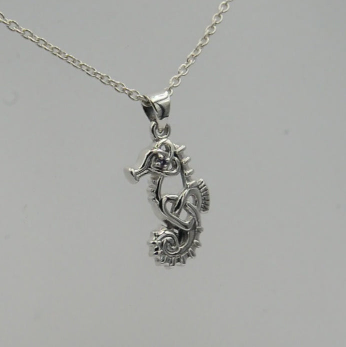 Celtic Seahorse And Double Heart With Stone Pendant TPD6080