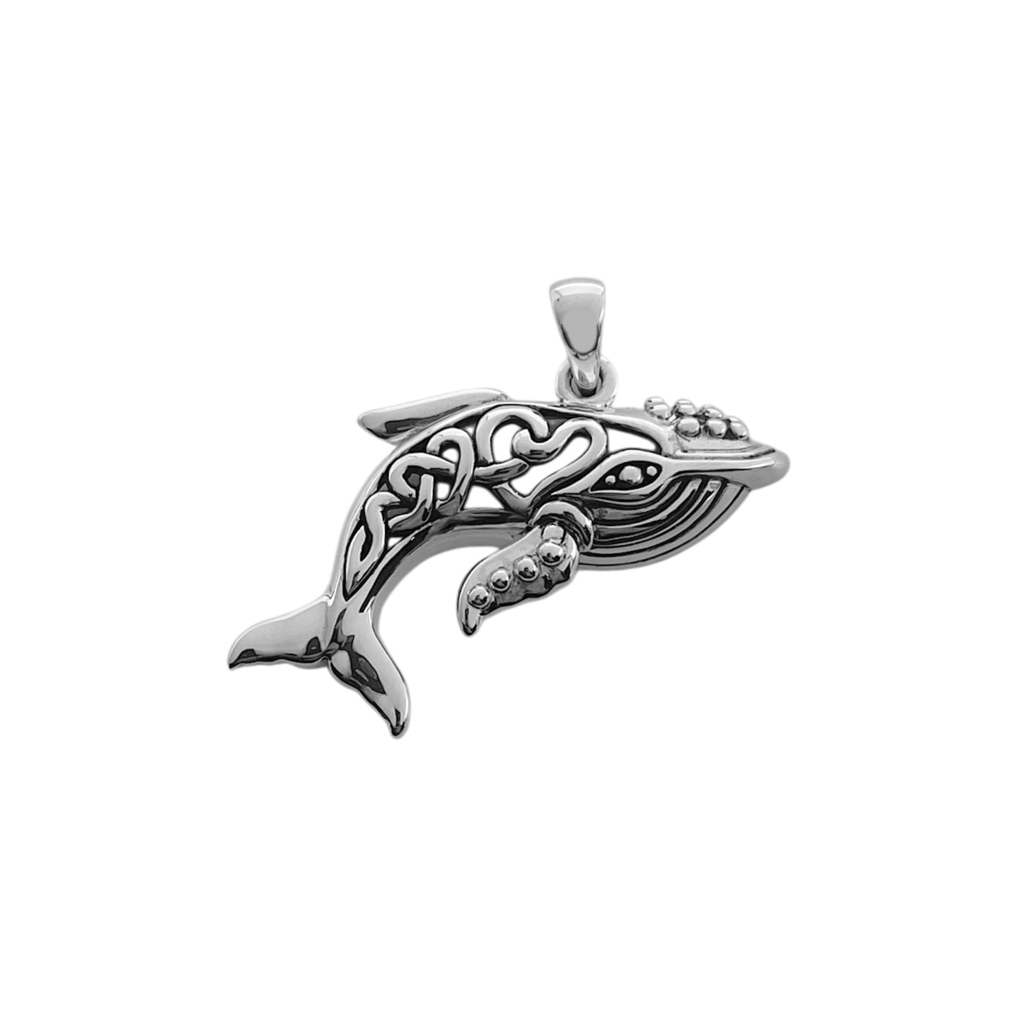 Celtic Whale with Double Heart Silver Pendant TPD6099