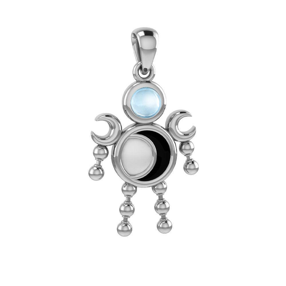 Crescent Moon Phase Silver Doll Pendant With Gem TPD6108