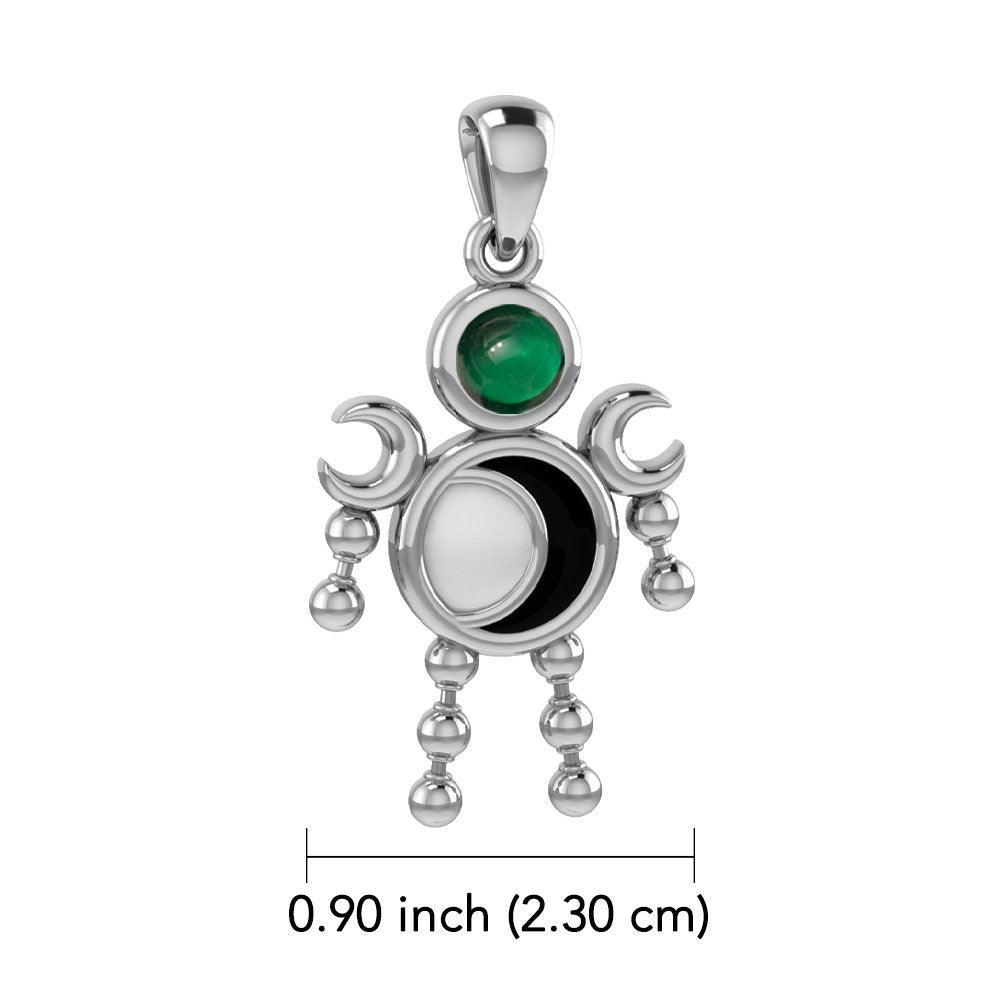 Crescent Moon Phase Silver Doll Pendant With Gem TPD6108