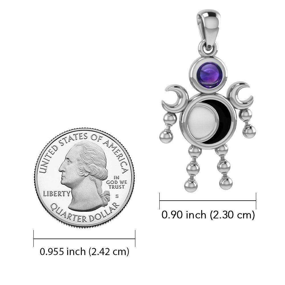 Crescent Moon Phase Silver Doll Pendant With Gem TPD6108