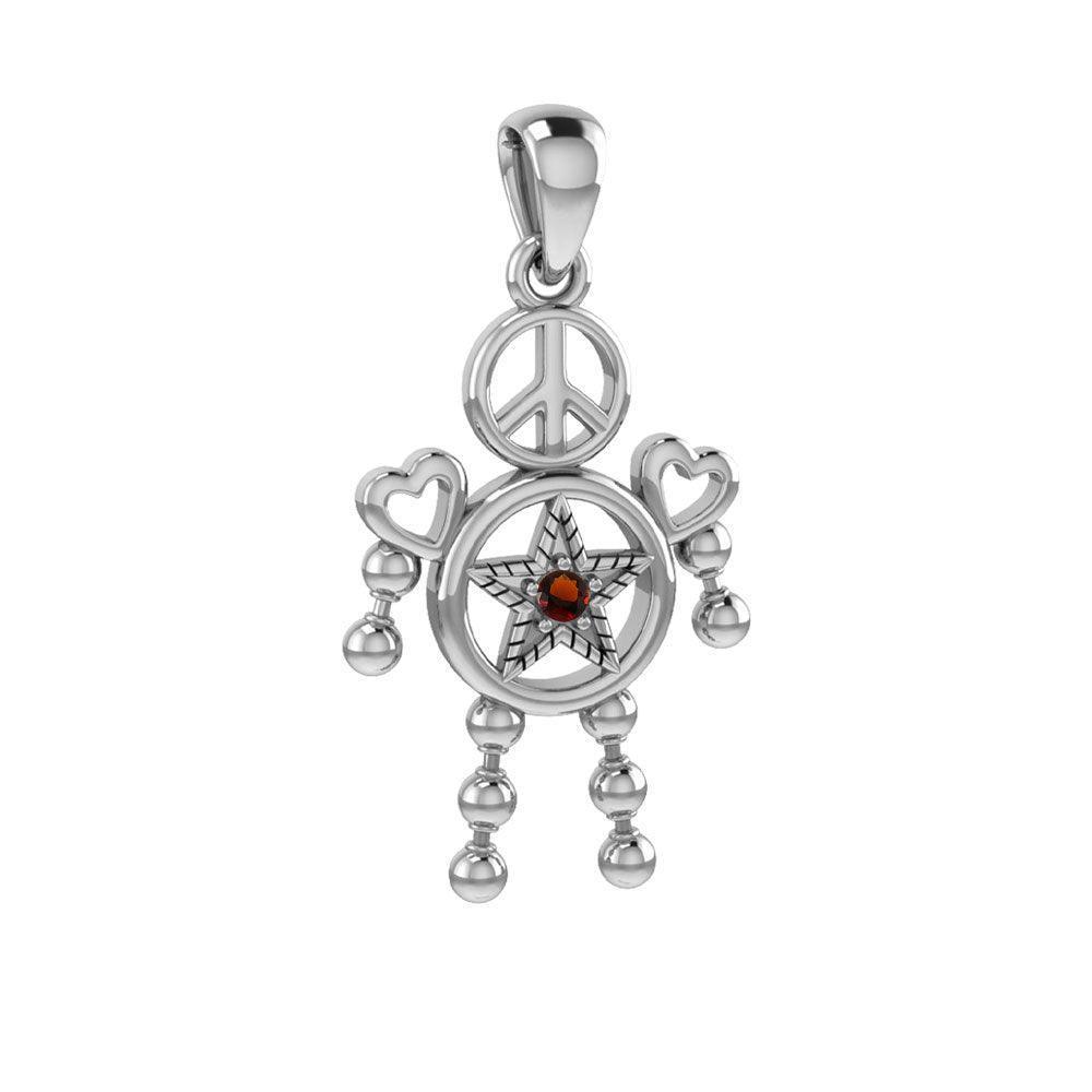Peace Star and Love Doll Silver Pendant With Gem TPD6109