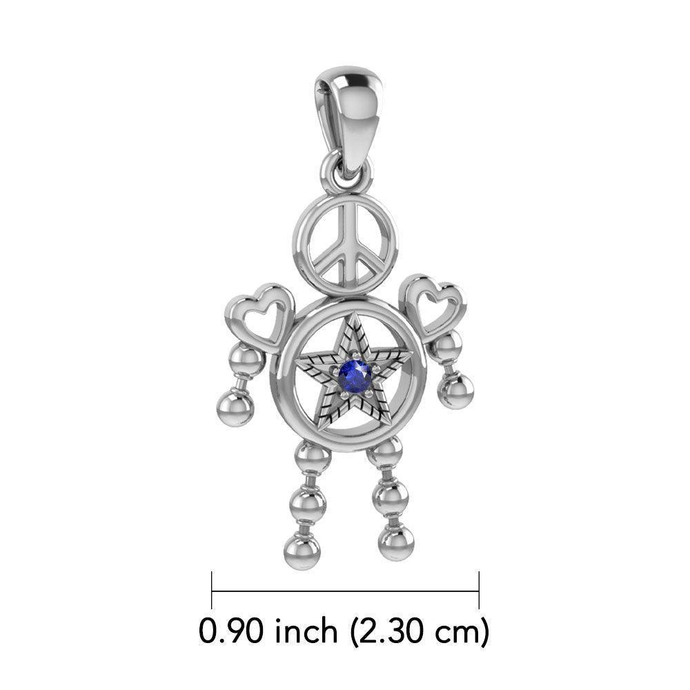 Peace Star and Love Doll Silver Pendant With Gem TPD6109