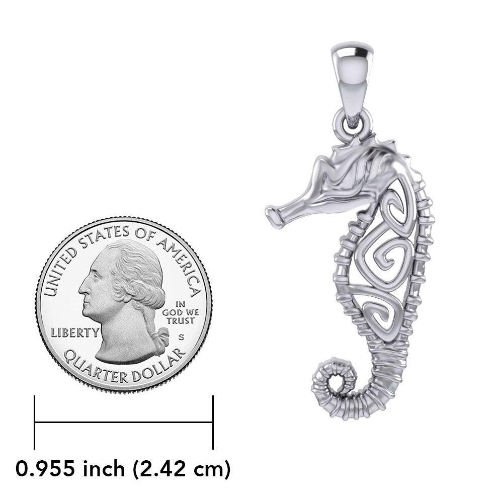 Seahorse with Spiral Designs On the Body Silver Pendant TPD6111