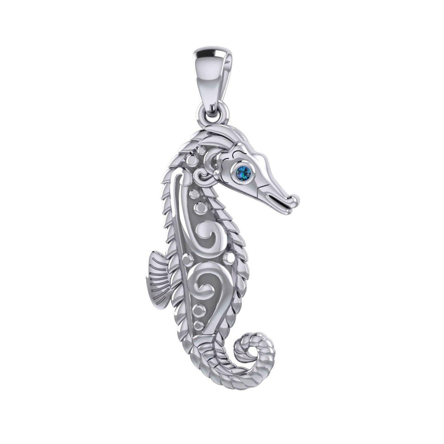 Seahorse with Aboriginal Designs Engrave into Body Silver Pendant TPD6112 - peterstone.dropshipping