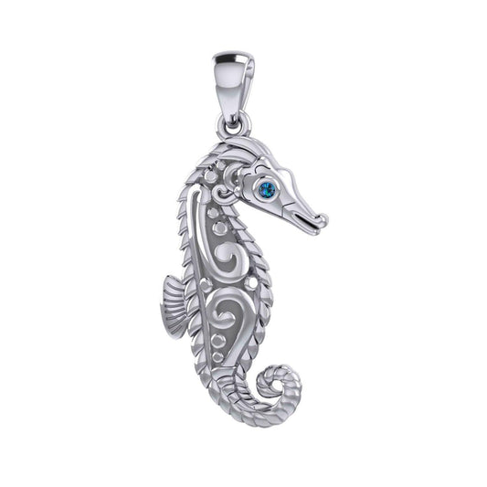 Seahorse with Aboriginal Designs Engrave into Body Silver Pendant TPD6112 - peterstone.dropshipping