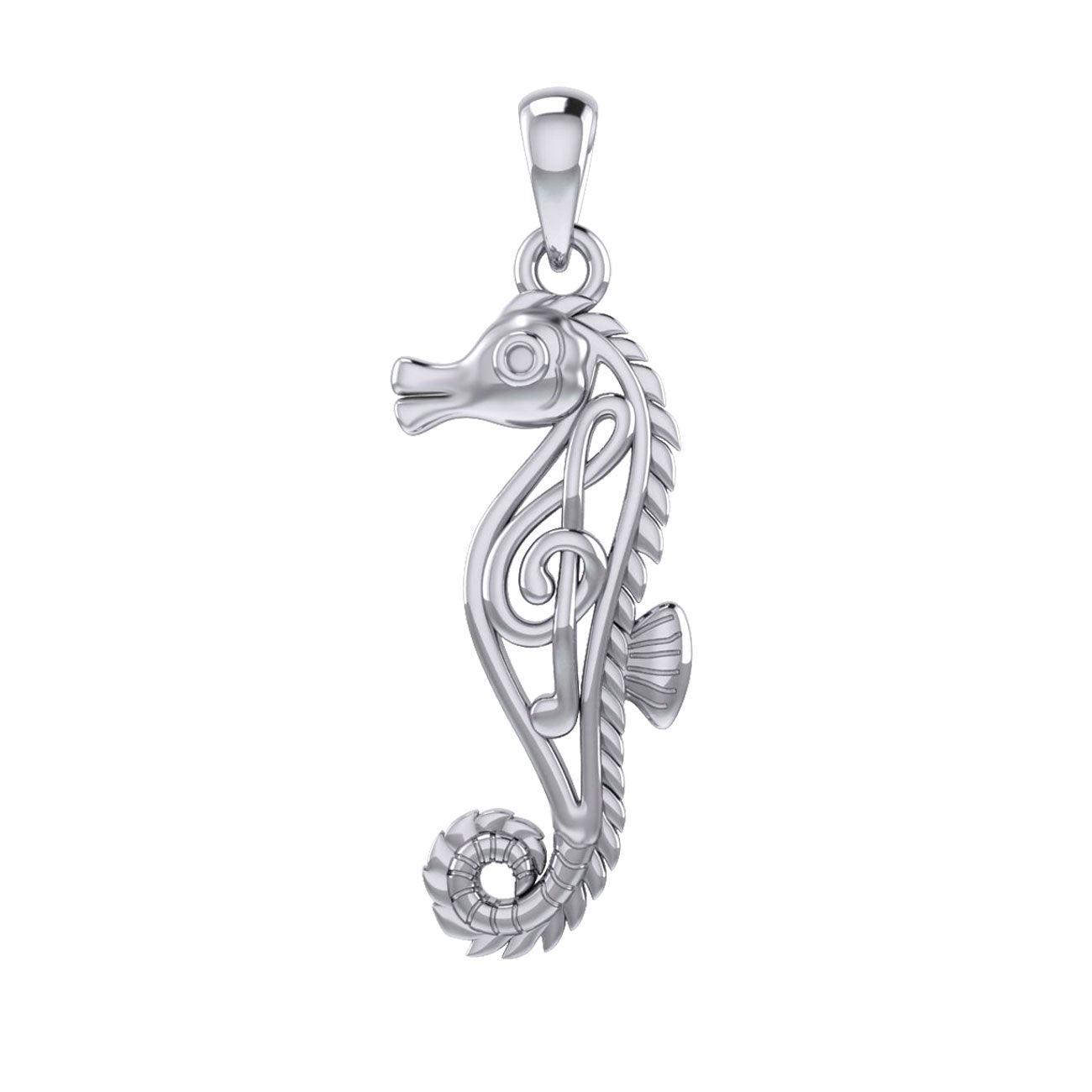 Seahorse with Music Note in the Body Silver Pendant TPD6120 - peterstone.dropshipping