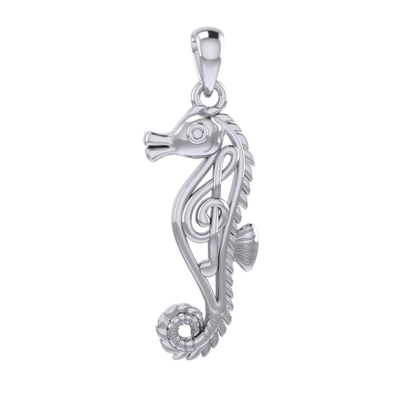 Seahorse with Music Note in the Body Silver Pendant TPD6120 - peterstone.dropshipping