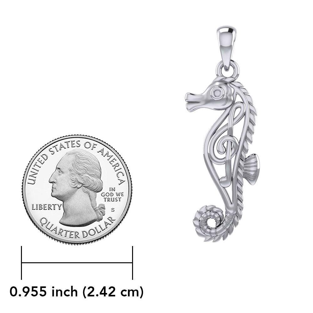 Seahorse with Music Note in the Body Silver Pendant TPD6120 - peterstone.dropshipping
