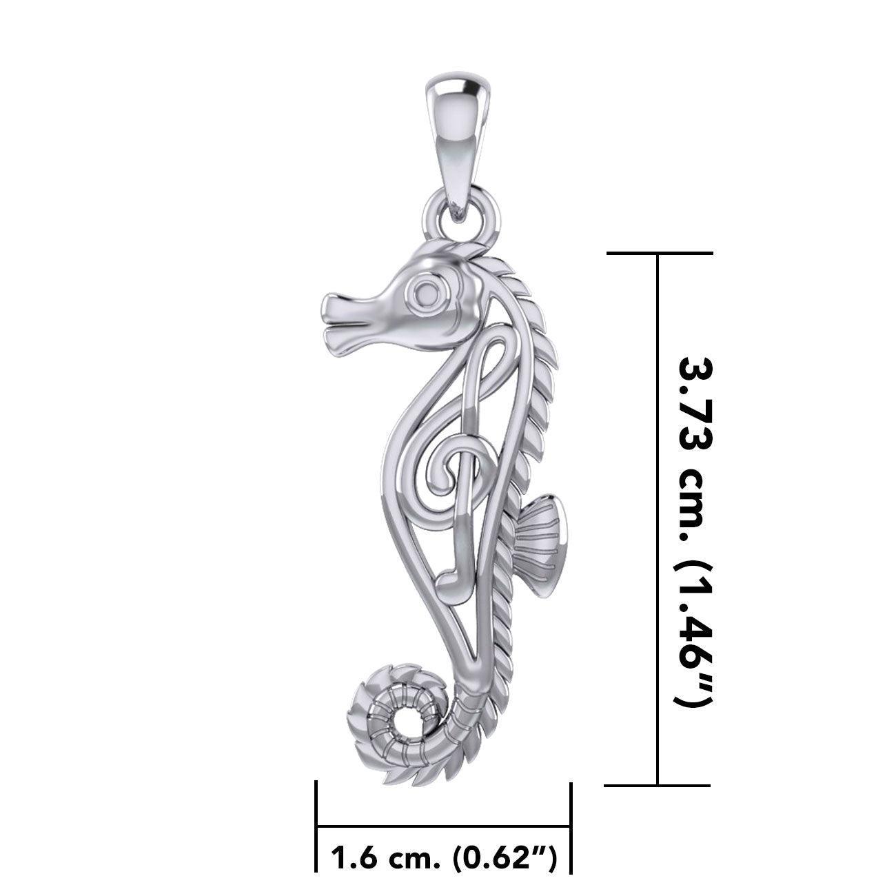Seahorse with Music Note in the Body Silver Pendant TPD6120 - peterstone.dropshipping