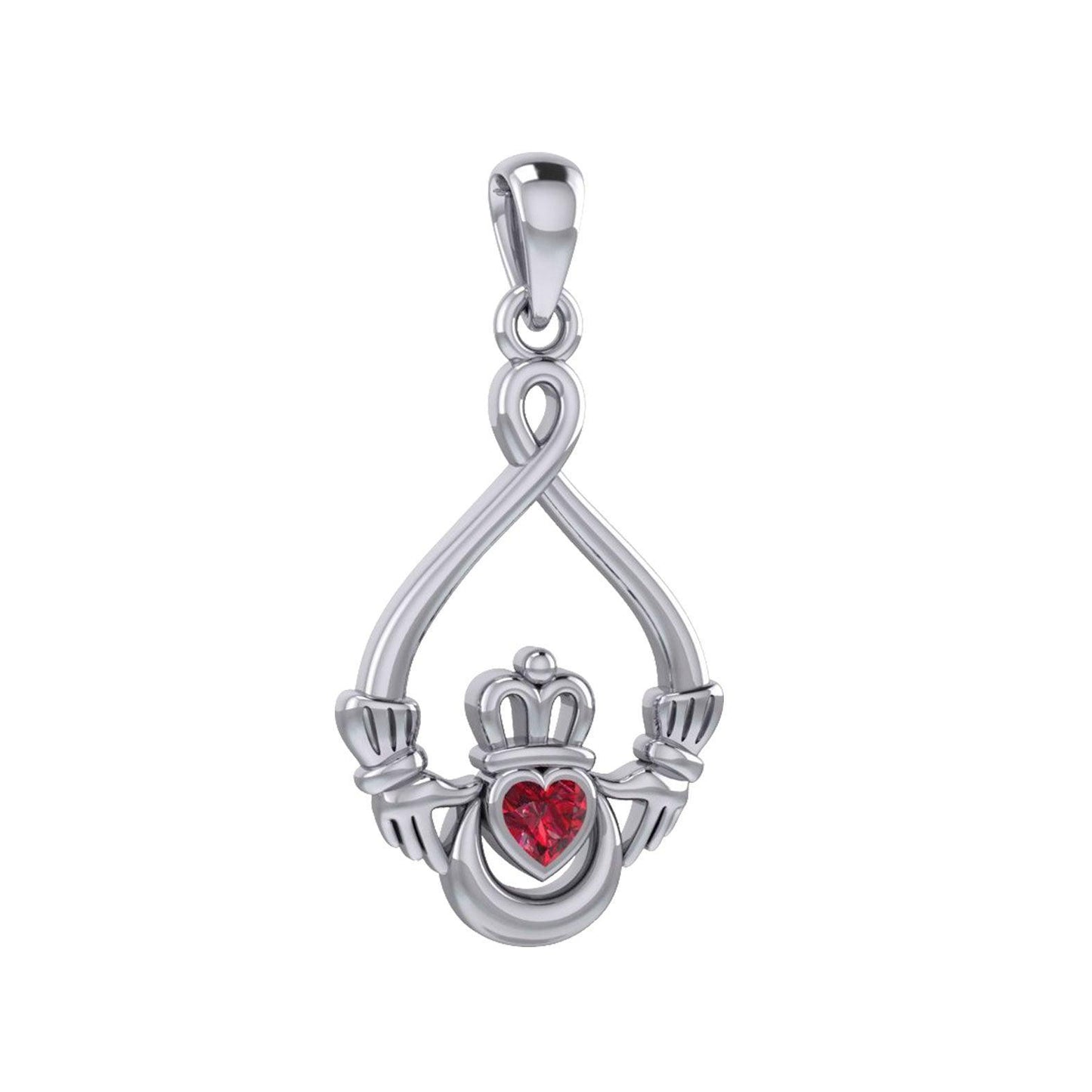 Claddagh with Heart Gemstone and Crescent Moon at the bottom Silver Pendant TPD6124 - peterstone.dropshipping