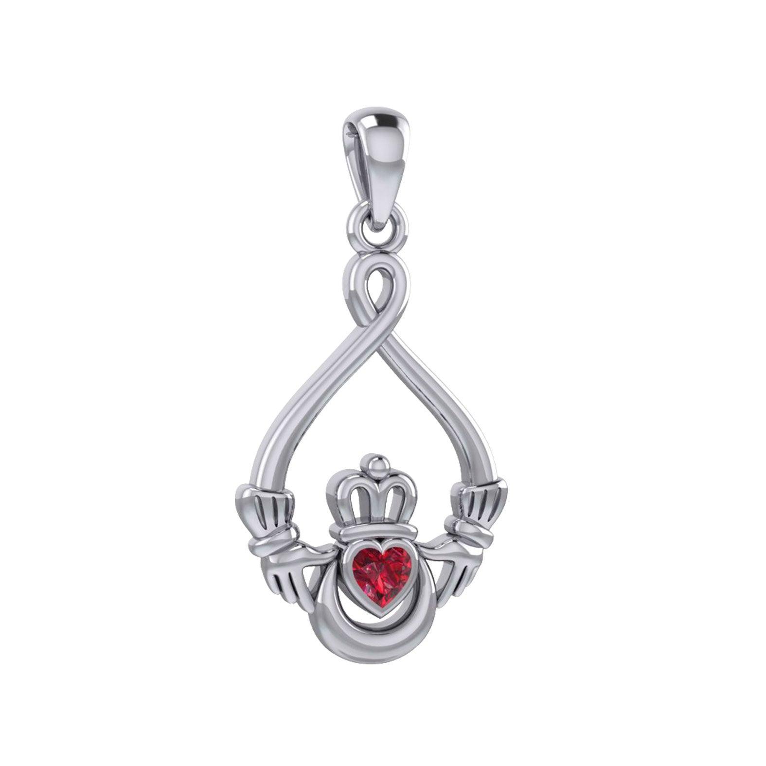 Claddagh with Heart Gemstone and Crescent Moon at the bottom Silver Pendant TPD6124 - peterstone.dropshipping