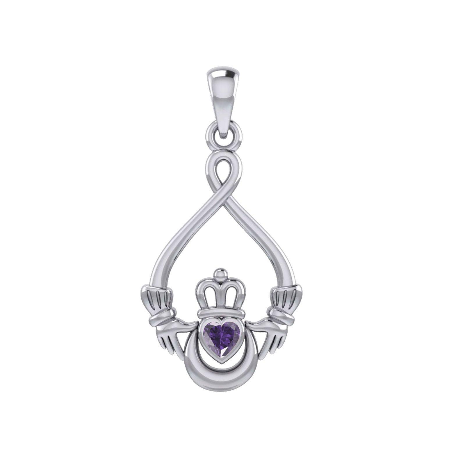 Claddagh with Heart Gemstone and Crescent Moon at the bottom Silver Pendant TPD6124 - peterstone.dropshipping