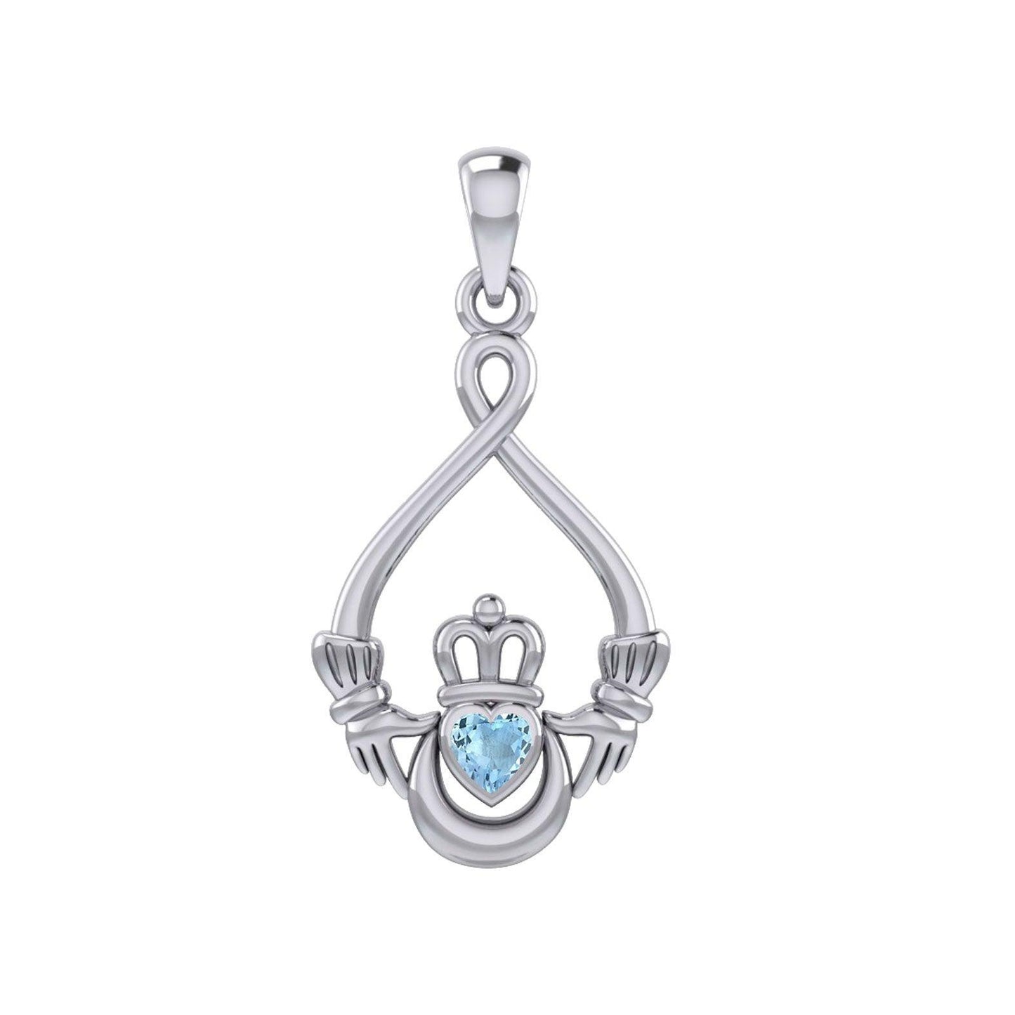 Claddagh with Heart Gemstone and Crescent Moon at the bottom Silver Pendant TPD6124 - peterstone.dropshipping