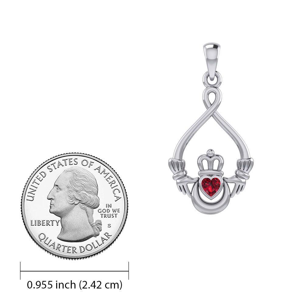 Claddagh with Heart Gemstone and Crescent Moon at the bottom Silver Pendant TPD6124 - peterstone.dropshipping