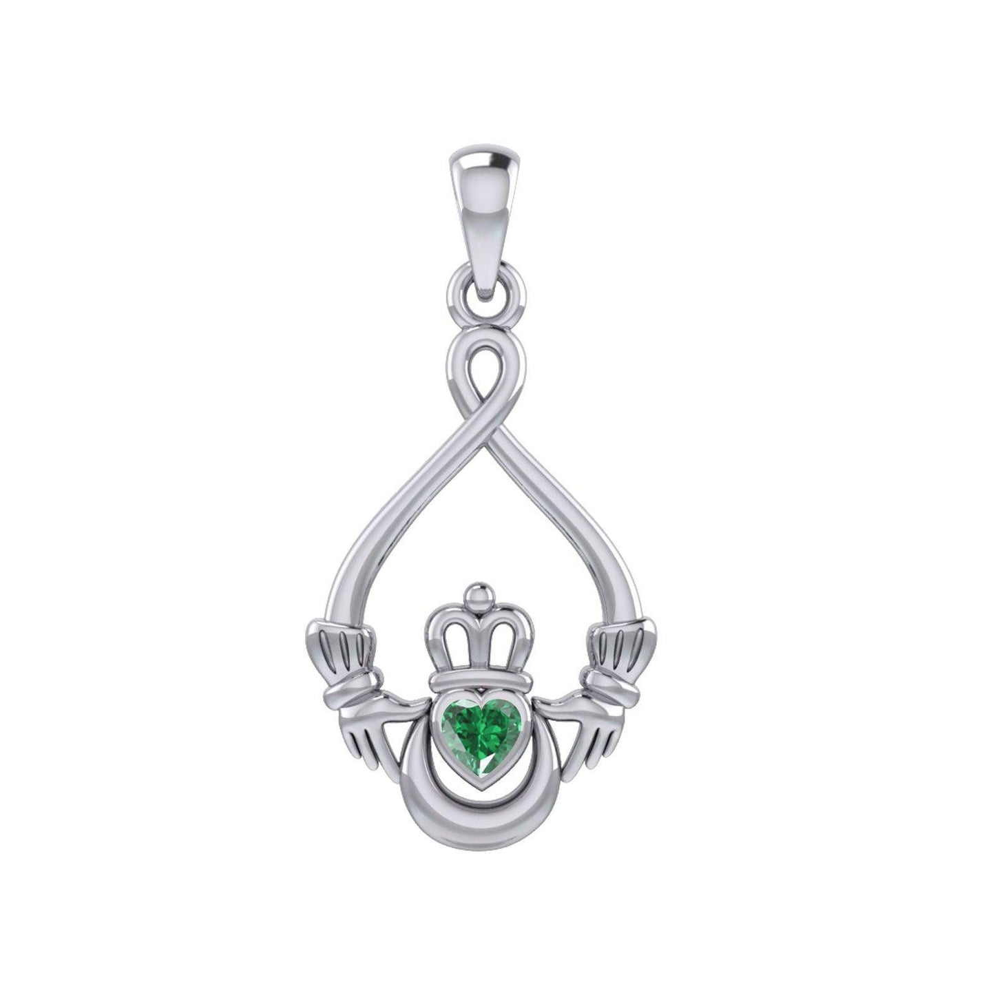 Claddagh with Heart Gemstone and Crescent Moon at the bottom Silver Pendant TPD6124 - peterstone.dropshipping