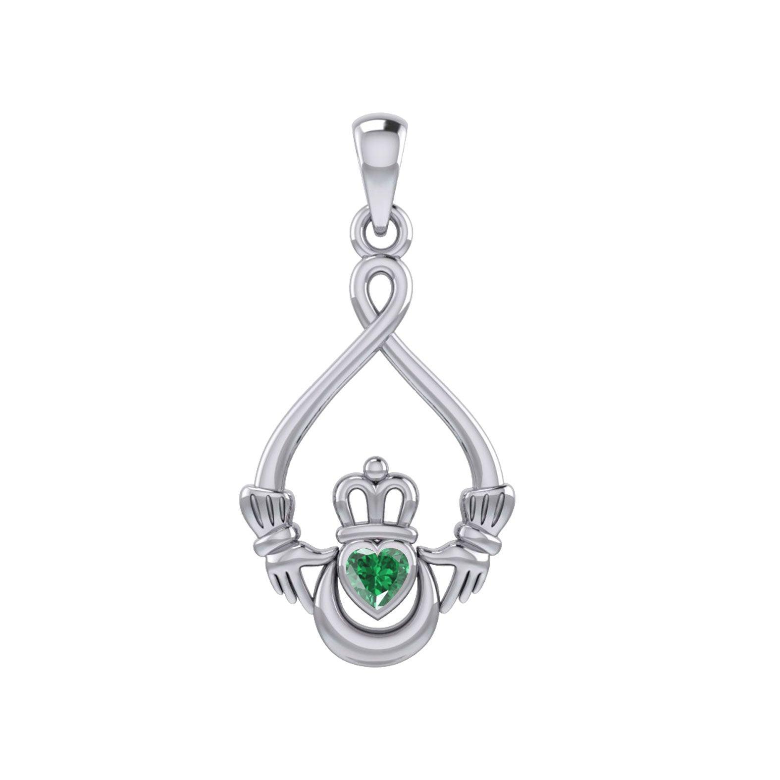 Claddagh with Heart Gemstone and Crescent Moon at the bottom Silver Pendant TPD6124 - peterstone.dropshipping