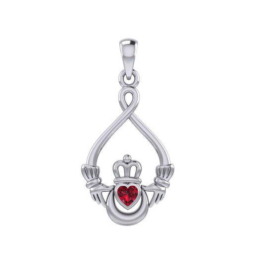 Claddagh with Heart Gemstone and Crescent Moon at the bottom Silver Pendant TPD6124 - peterstone.dropshipping
