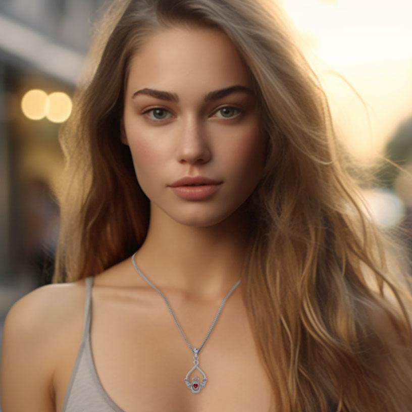 Claddagh with Heart Gemstone and Crescent Moon at the bottom Silver Pendant TPD6124 - peterstone.dropshipping
