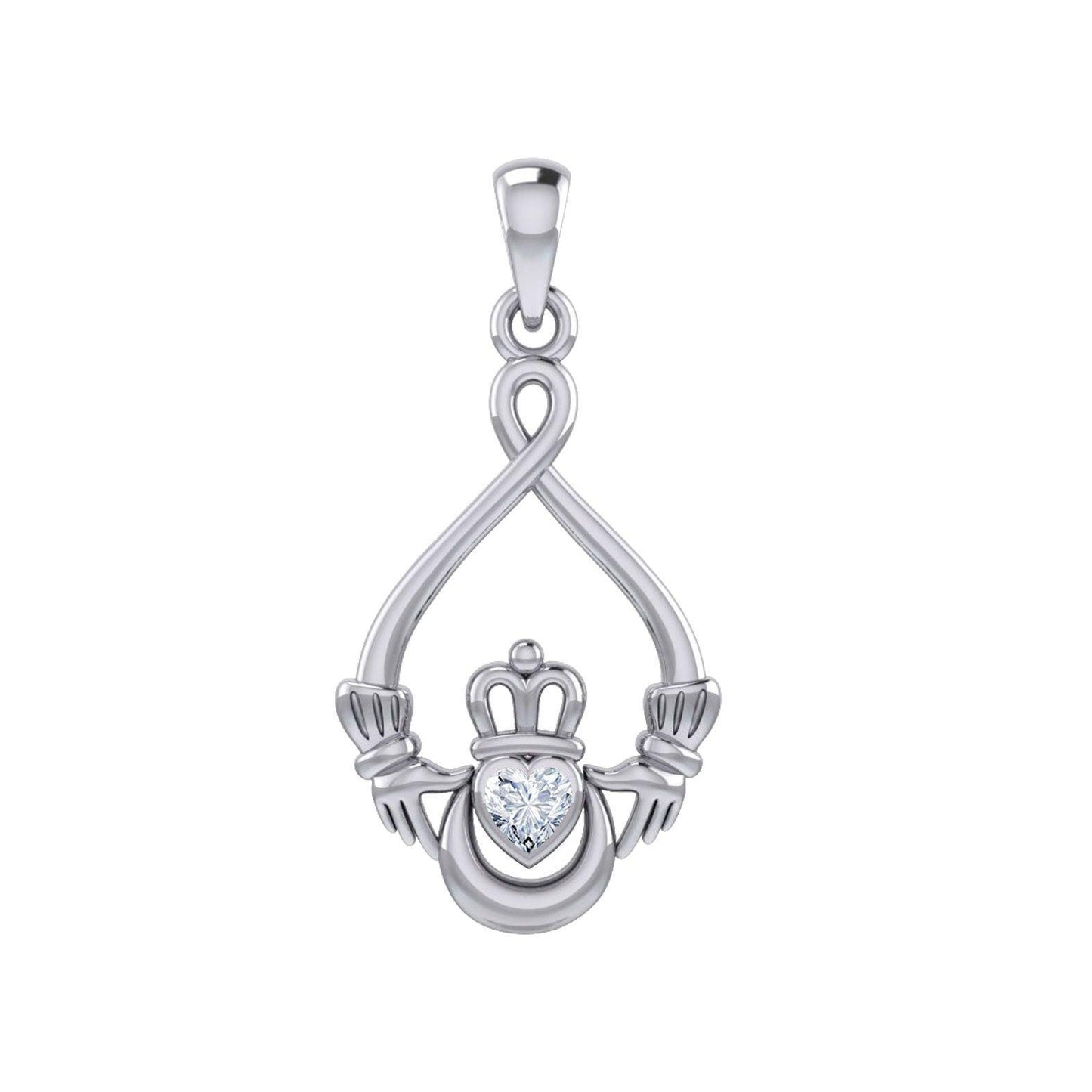Claddagh with Heart Gemstone and Crescent Moon at the bottom Silver Pendant TPD6124 - peterstone.dropshipping