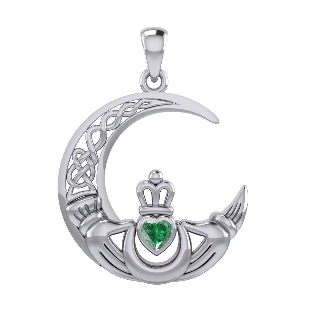 Peter Stone Celtic Crescent Moon Sterling Silver Pendant with  Genuine Gemstone Claddagh Design TPD6193