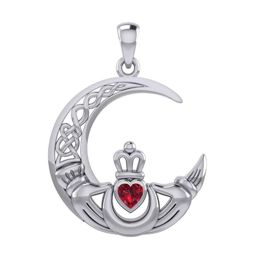 Peter Stone Celtic Crescent Moon Sterling Silver Pendant with Genuine Gemstone Claddagh Design TPD6193 - peterstone.dropshipping
