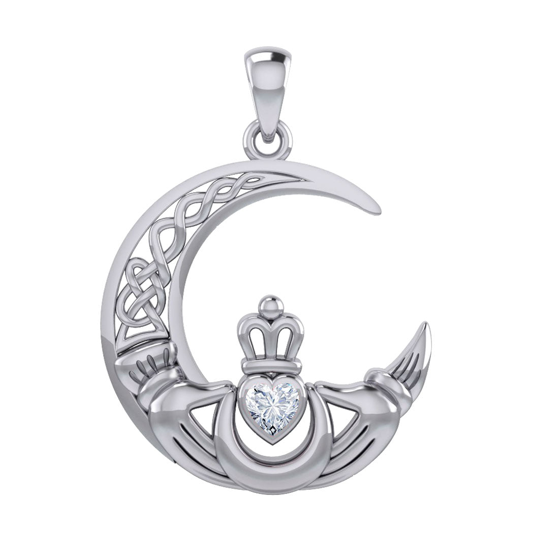 Peter Stone Celtic Crescent Moon Sterling Silver Pendant with  Genuine Gemstone Claddagh Design TPD6193