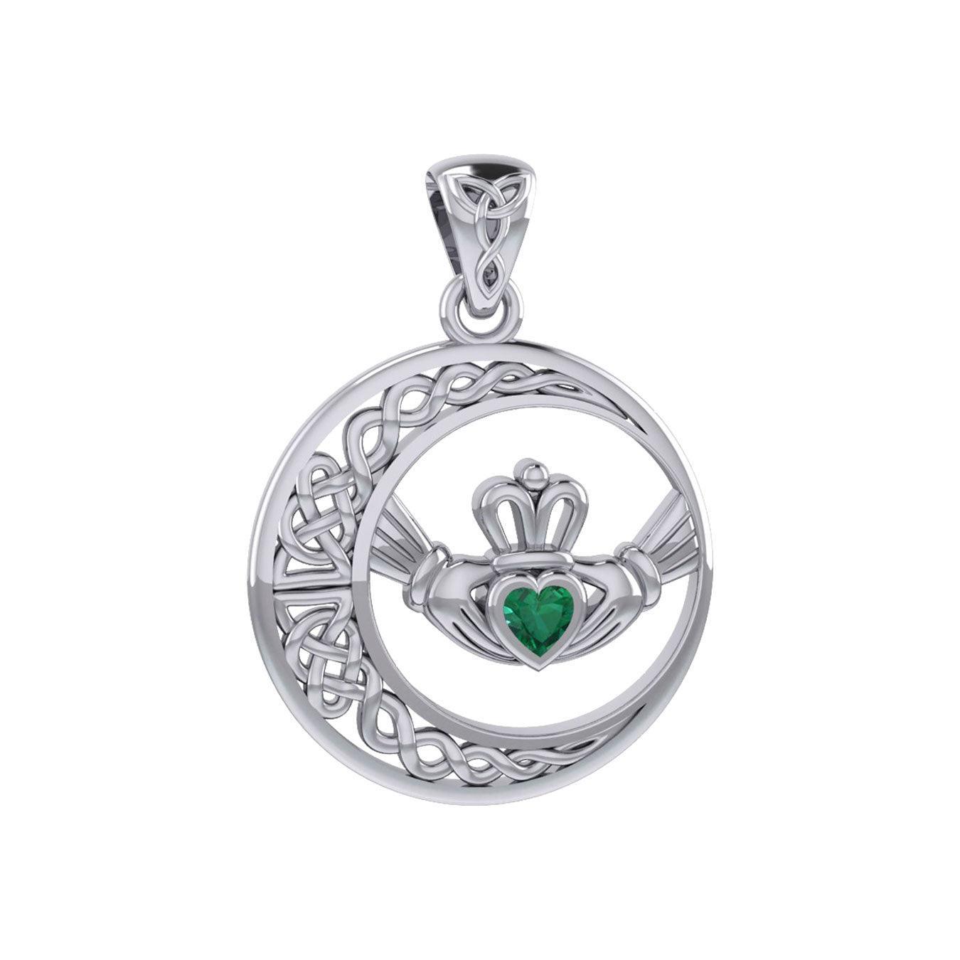 Celtic Crescent Moon and Claddagh with Heart Gemstone Silver Pendant TPD6127 - peterstone.dropshipping