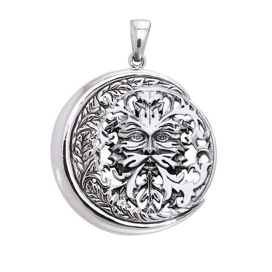Oberon Zell Green Man on Crescent Moon Silver Pendant TPD6131 - peterstone.dropshipping