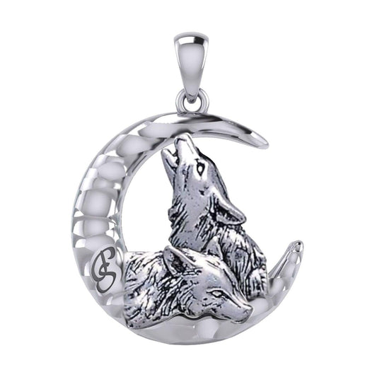 Peter Stone Double Wolves with Crescent Moon Silver Pendant TPD6137 - peterstone.dropshipping