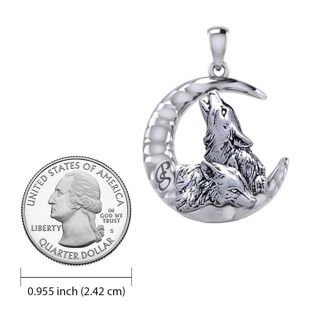 Peter Stone Double Wolves with Crescent Moon Silver Pendant TPD6137 - peterstone.dropshipping