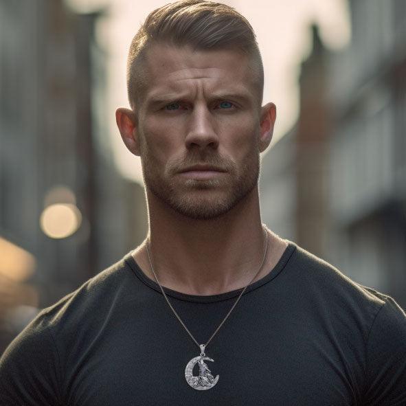 Peter Stone Double Wolves with Crescent Moon Silver Pendant TPD6137 - peterstone.dropshipping