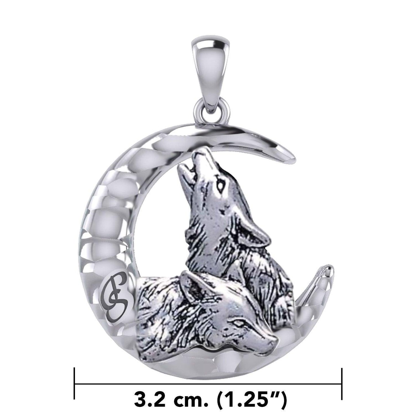 Peter Stone Double Wolves with Crescent Moon Silver Pendant TPD6137 - peterstone.dropshipping