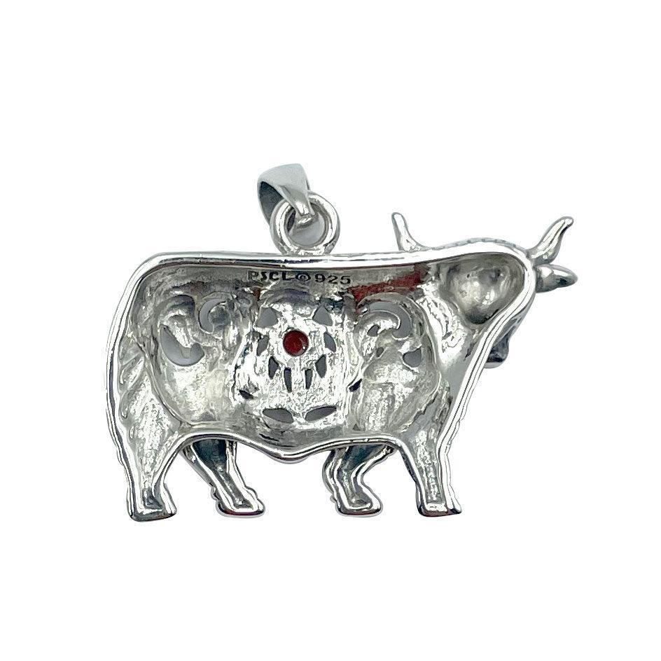 Highland Cow with Thistle and Gemstone Silver Pendant TPD6141 - Wholesale Jewelry