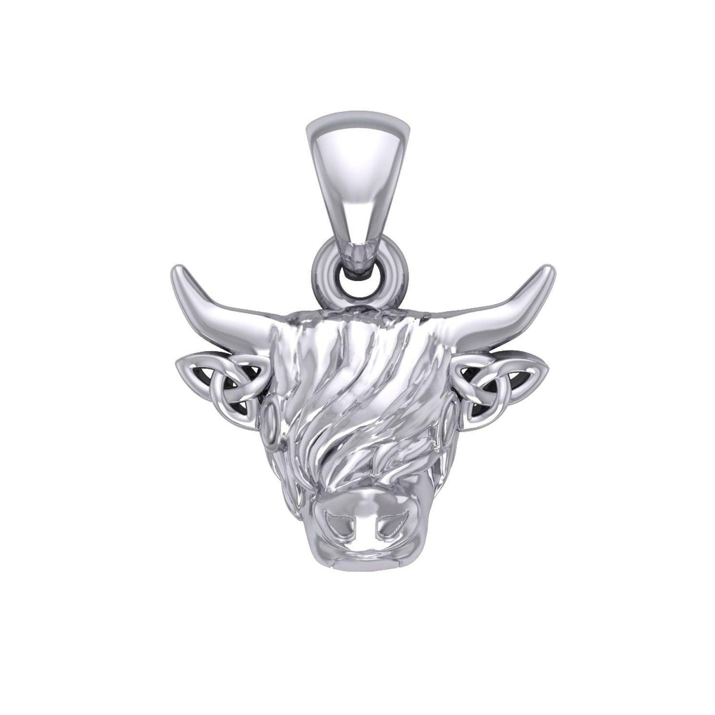The Highland Cow with Celtic Trinity Knot Ears Silver Pendant TPD6142 - peterstone.dropshipping