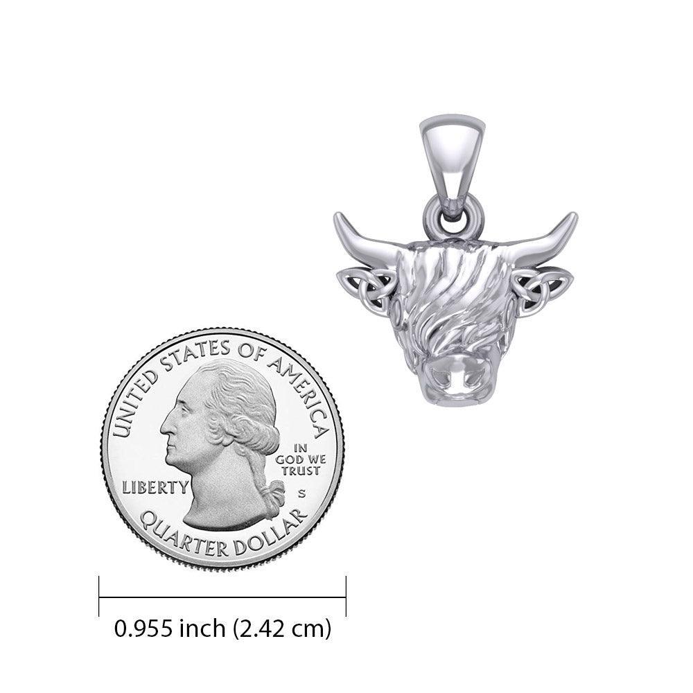 The Highland Cow with Celtic Trinity Knot Ears Silver Pendant TPD6142 - peterstone.dropshipping