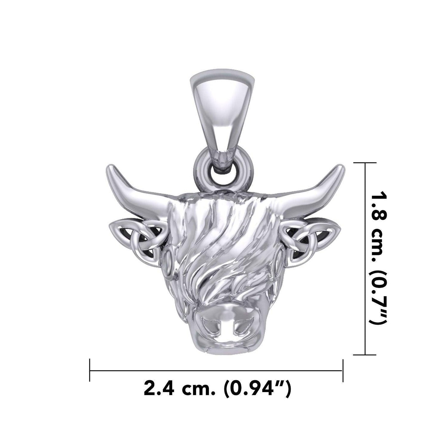 The Highland Cow with Celtic Trinity Knot Ears Silver Pendant TPD6142 - peterstone.dropshipping